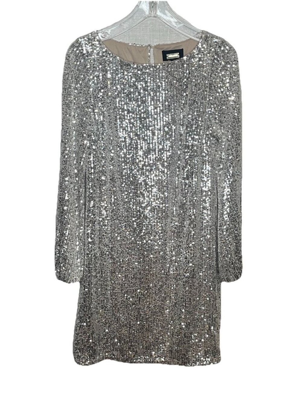 Alexia Admor Gold Sequin Cocktail Dress M Long Sleeve Mini Belt Holiday Glam